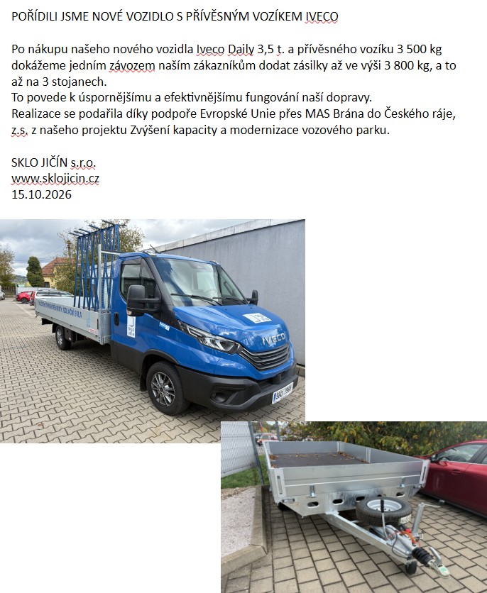 iveco a vozík – Sklo Jičín